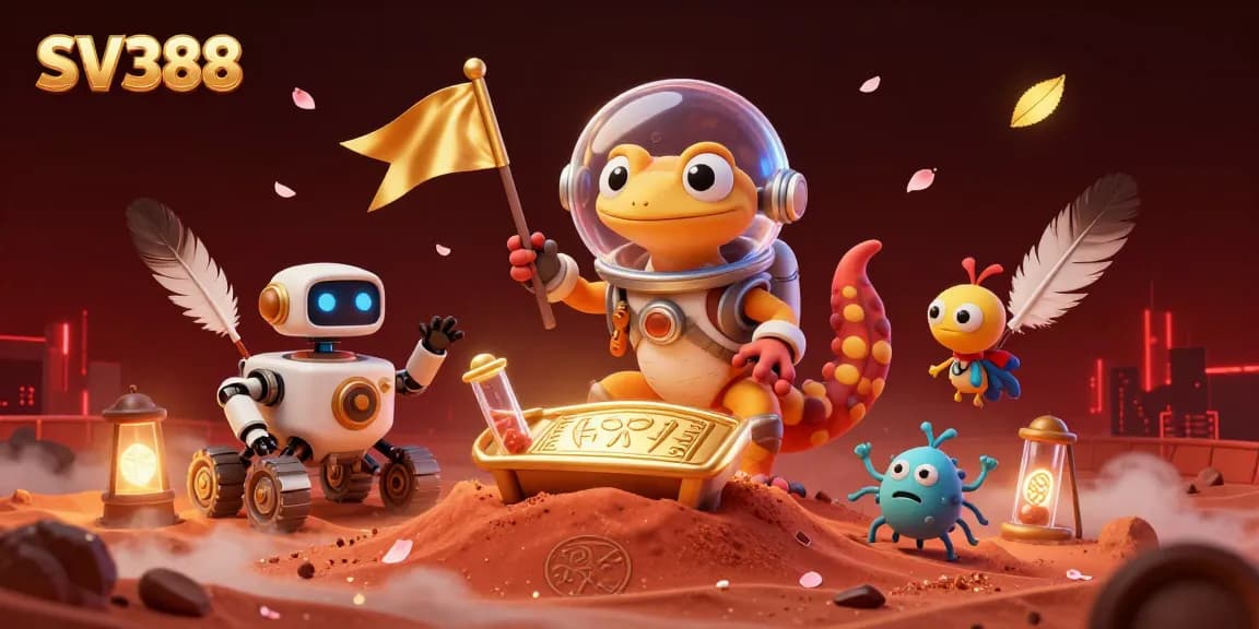 Experience SV388's thrilling cockfighting action with dynamic casino elements in a vibrant alien landscape.