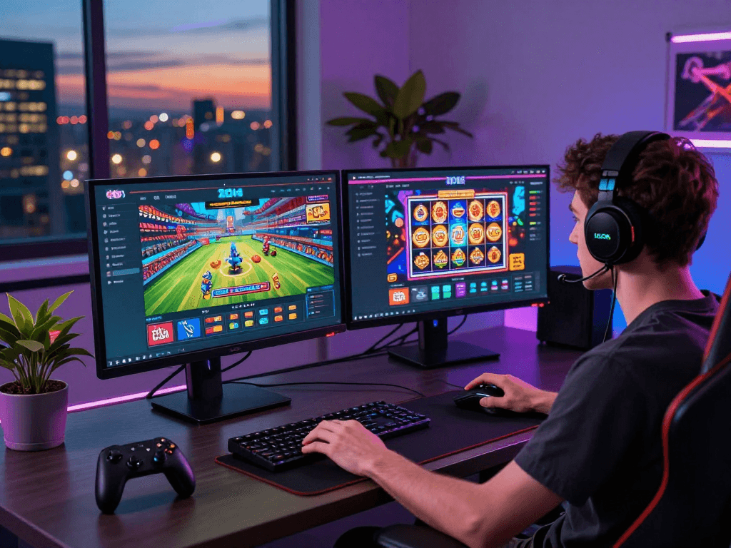 RAJA328 login with a user engaging in online gaming, showcasing sports betting and live casino.