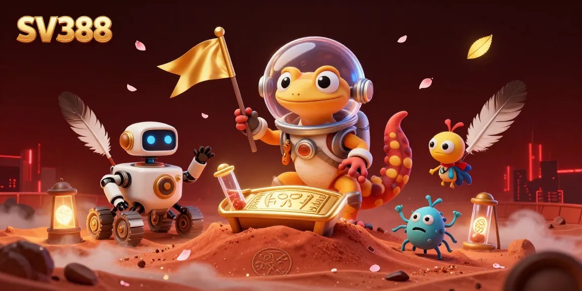 Experience SV388's thrilling cockfighting action with dynamic casino elements in a vibrant alien landscape.