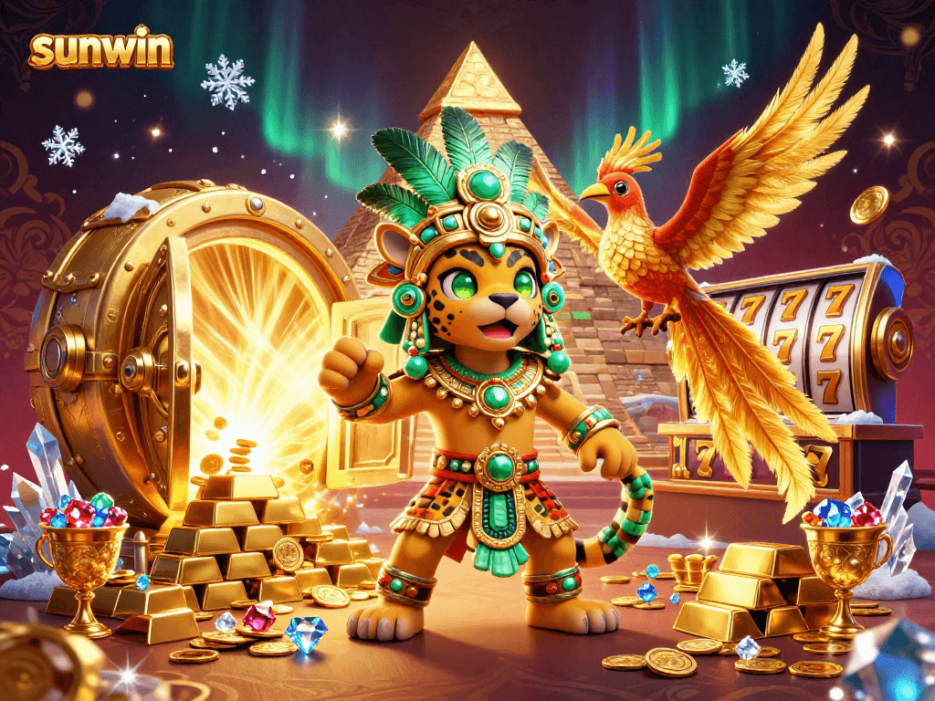 Experience sunwin's thrilling jackpot adventures with vibrant casino elements in this stunning 3D illustration.