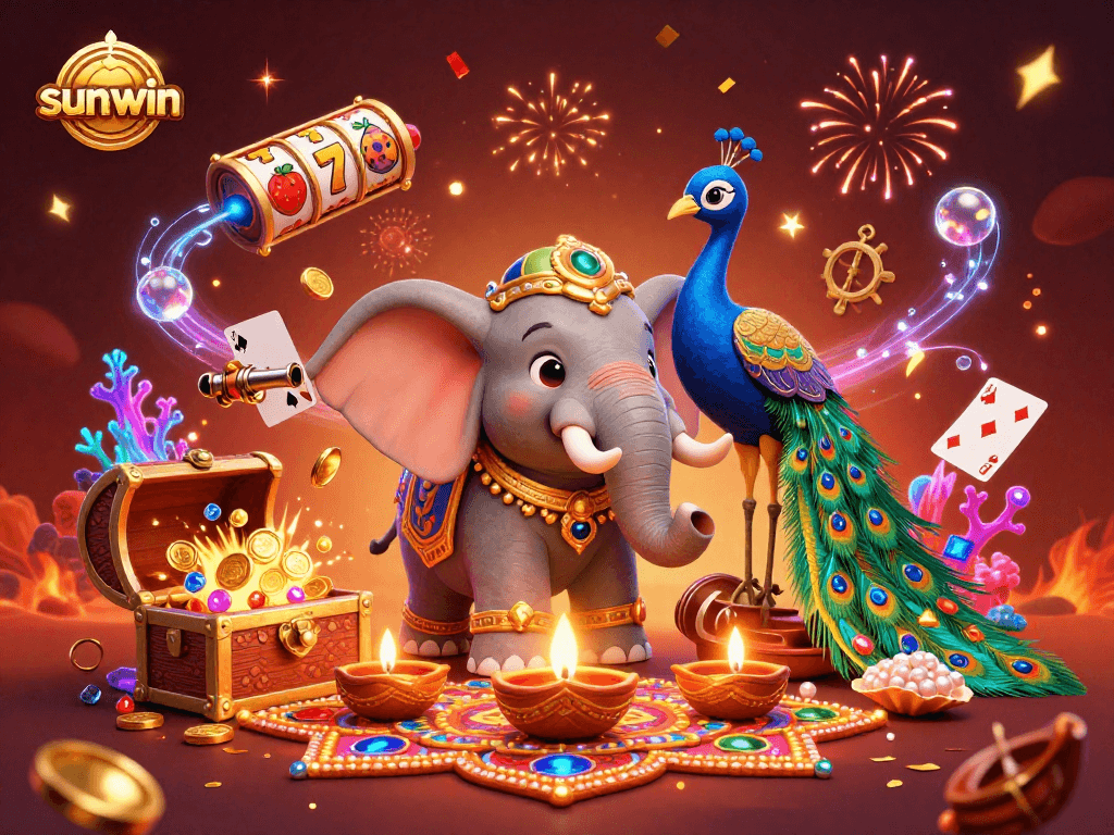Experience the thrill of sunwin's casino with vibrant 3D characters amidst dazzling 3D effects.