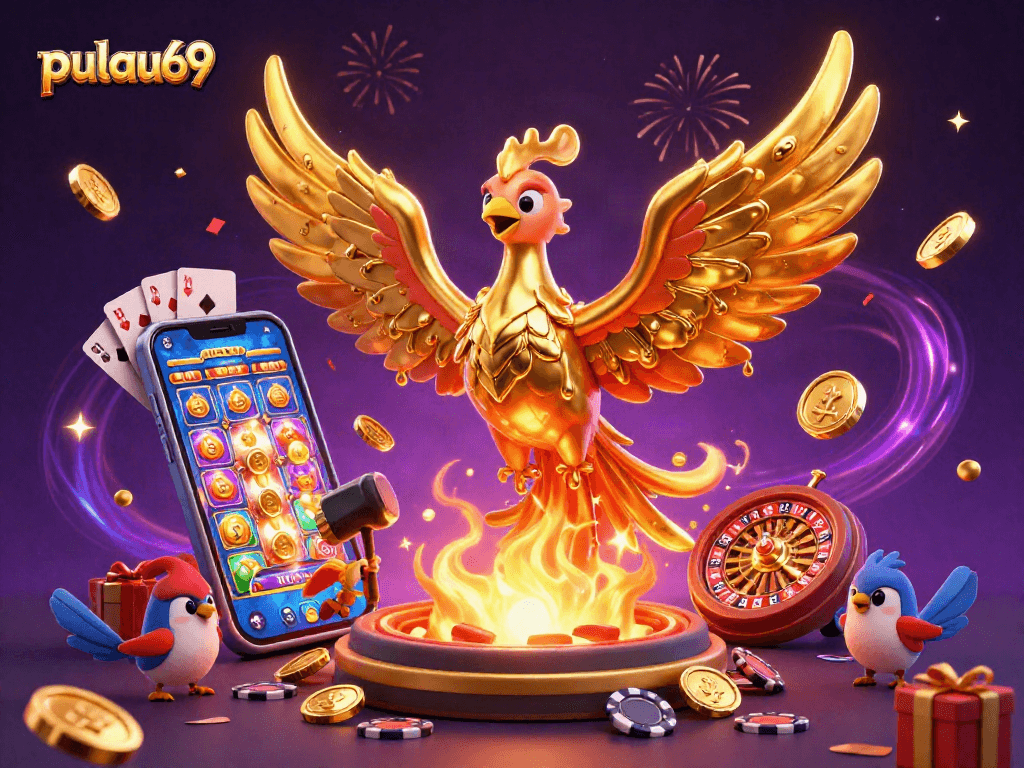 Experience winning moments with pulau69 as a golden phoenix and lively casino elements interact.