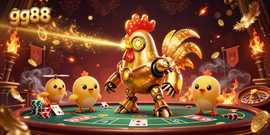 Engage in thrilling gameplay at gg88, featuring lively poker and roulette elements in a packed casino scene.