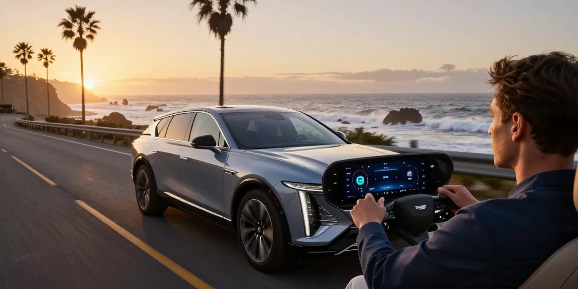 Discover how the driving modes in Cadillac Lyriq offer different ranges or battery usages through an engaging sunset drive.