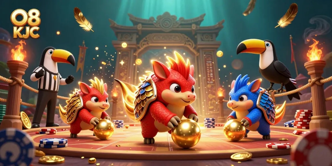 Experience thrilling action with O8 KJC as rival pangolins roll through dynamic casino elements.