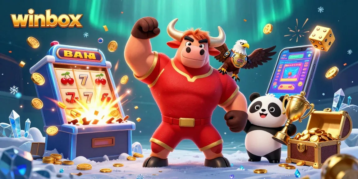 Join the winbox excitement with a muscular bull, eagle champion, and panda trophy amidst jackpot explosions!