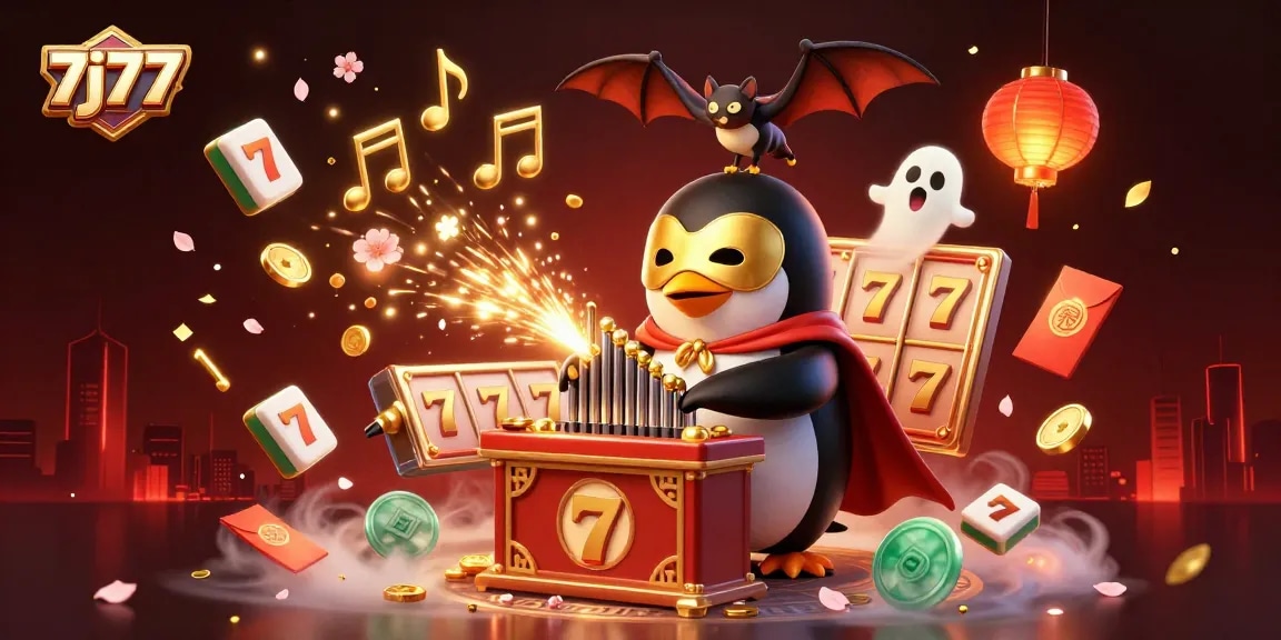 Experience the excitement of 7j77 in this vibrant 3D gambling illustration featuring thrilling slot elements.