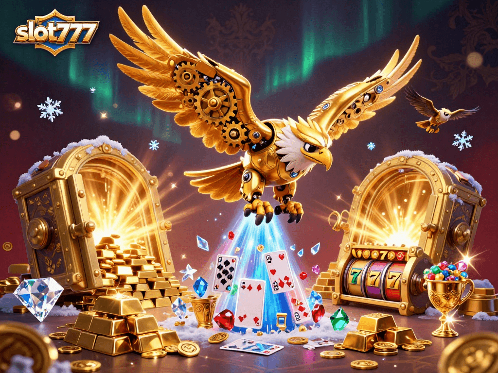 Experience thrilling slot777 action with vibrant jackpot reels and dynamic casino elements in a dazzling 3D illustration.