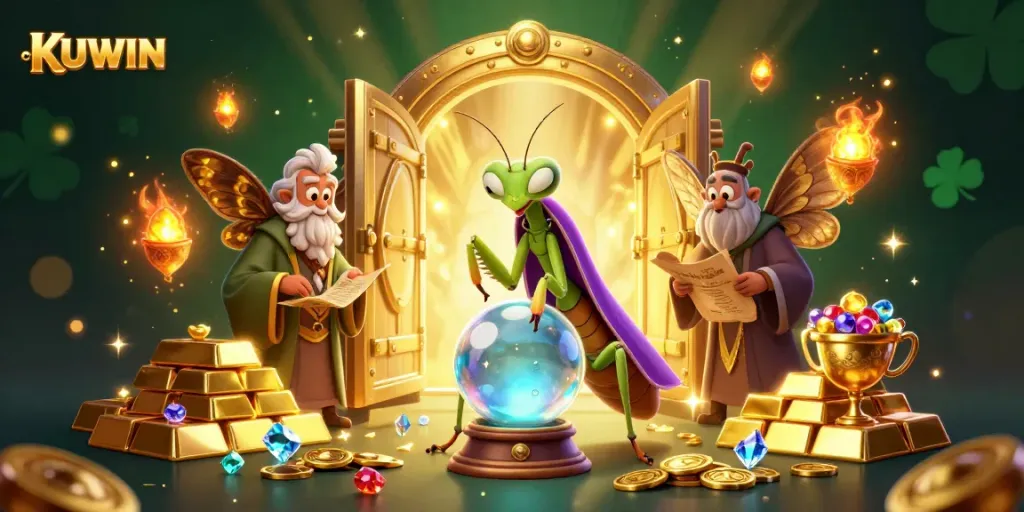 Experience the enchanting KUWIN casino world with mystical characters and gold treasures.