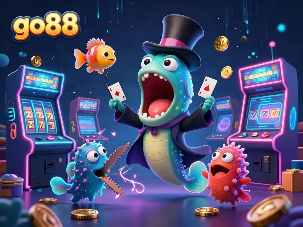 Experience thrilling gameplay with go88 in a whimsical underwater casino illustration featuring vibrant characters.