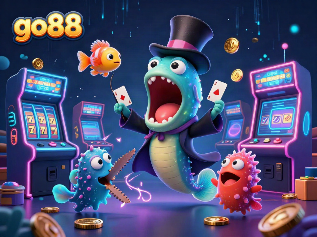 Experience thrilling gameplay with go88 in a whimsical underwater casino illustration featuring vibrant characters.
