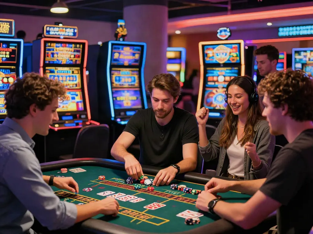 Players enjoying games at a non Gamstop UK casino, showcasing excitement and vibrant atmosphere.