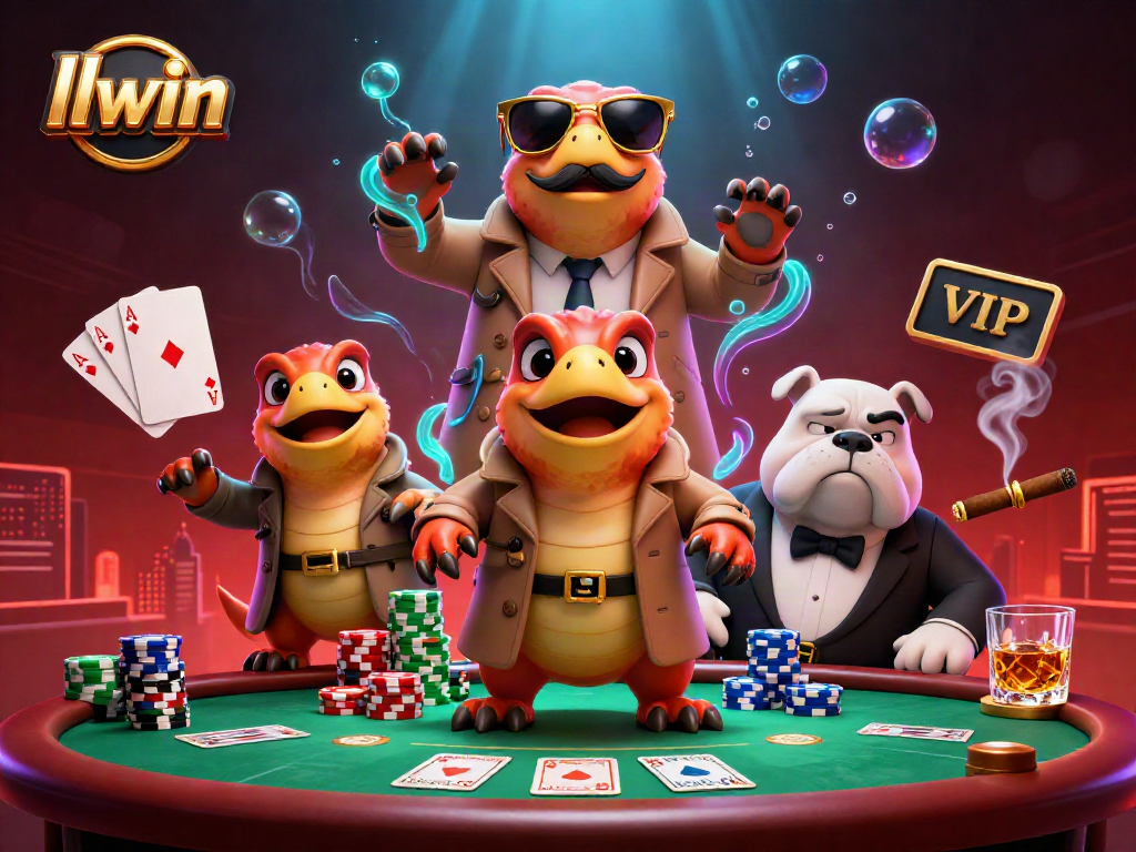 llwin experience three raptors attempting to enter a VIP casino lounge with poker elements