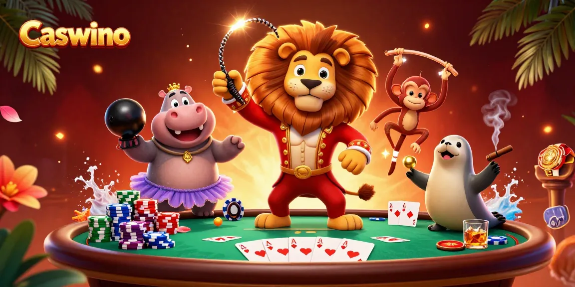 Caswino features an energetic scene with vibrant cartoon characters and dynamic casino elements.
