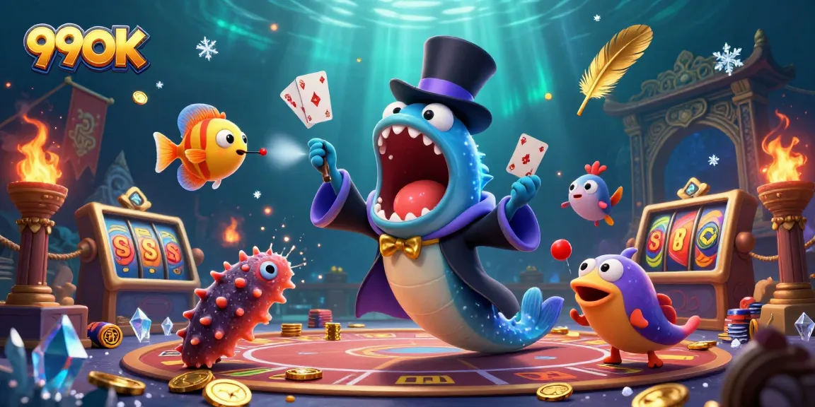 Engage with thrilling 99OK casino action as the deep-sea gulper eel performs magical card tricks.