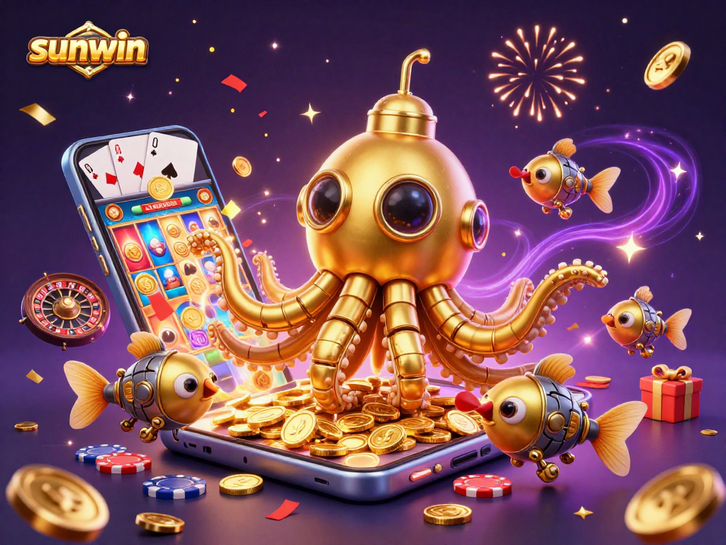 Engage in thrilling play with the sunwin slot game as the golden kraken surfaces amidst gold coins.