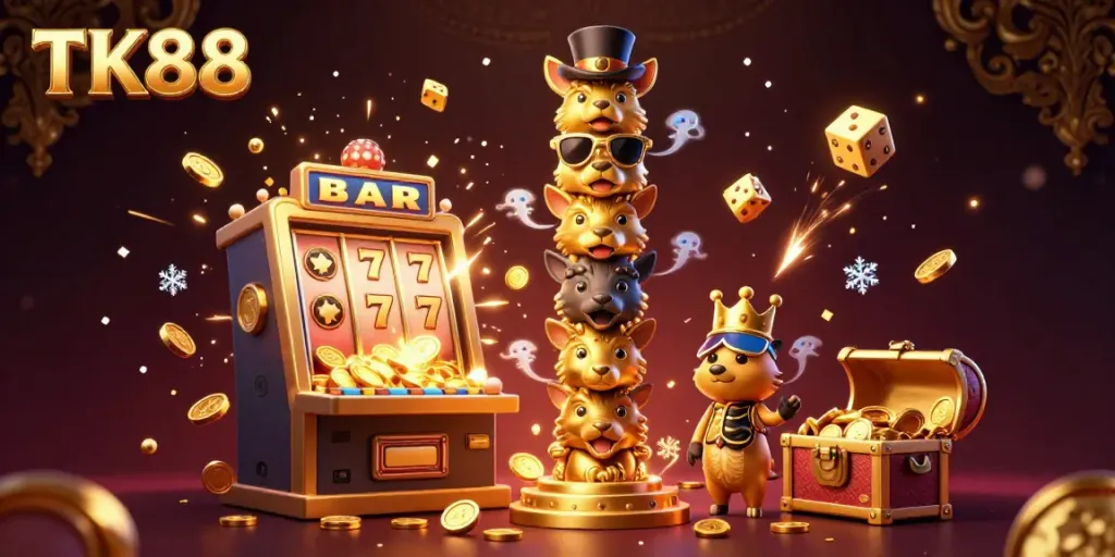 Experience gambling excitement with TK88's festive slot machine and lively casino elements.