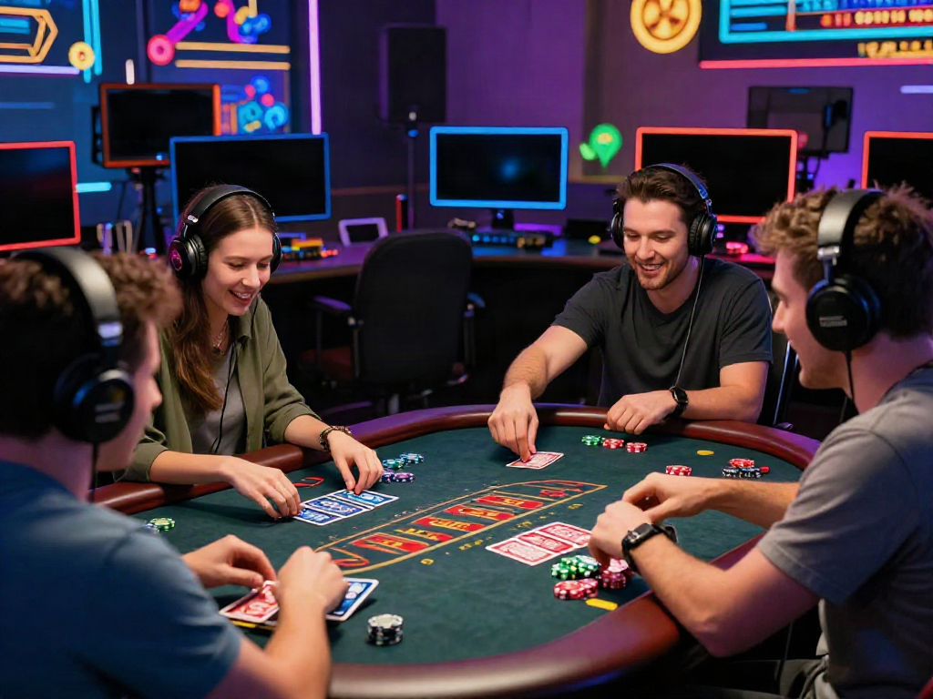 Exciting non Gamstop UK casino gaming scene with players at a virtual blackjack table.
