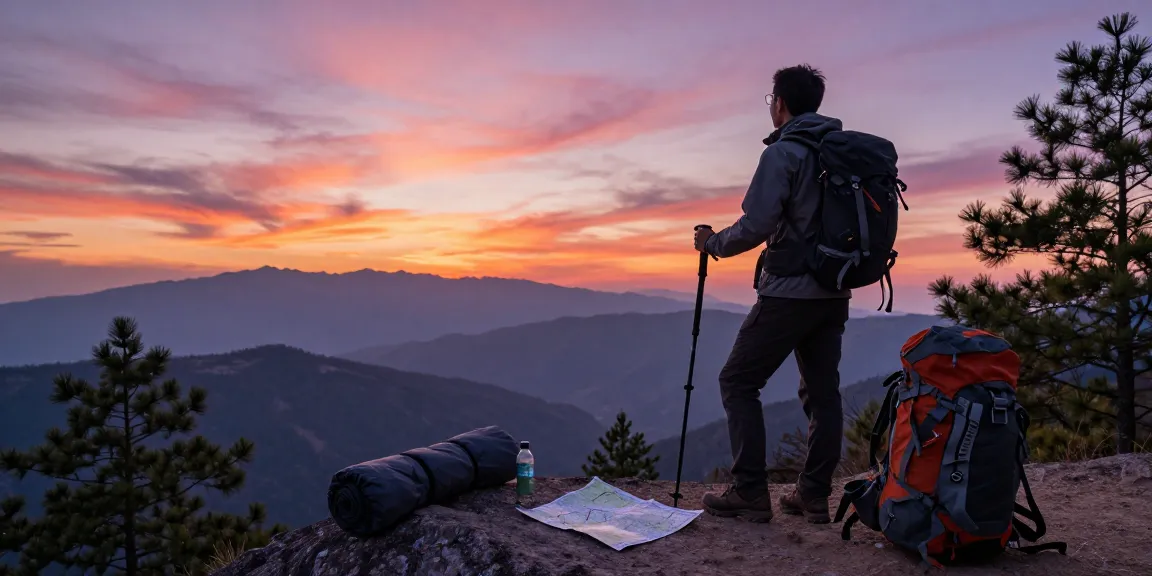Motchill traveler admiring stunning mountain views during sunset.