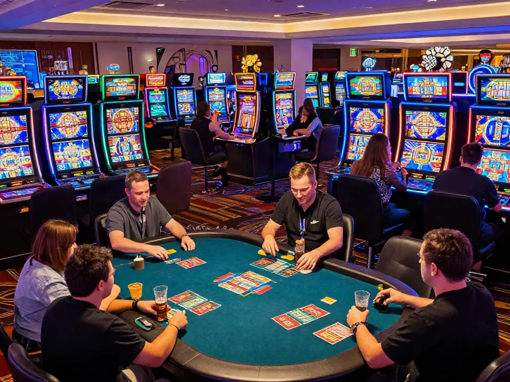 Exciting non Gamstop UK casino scene with players enjoying various games