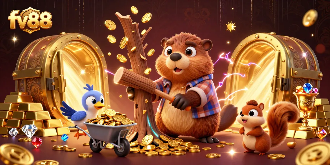 Spin slots and collect winnings in the vibrant, chaotic world of fv88 with animated characters.