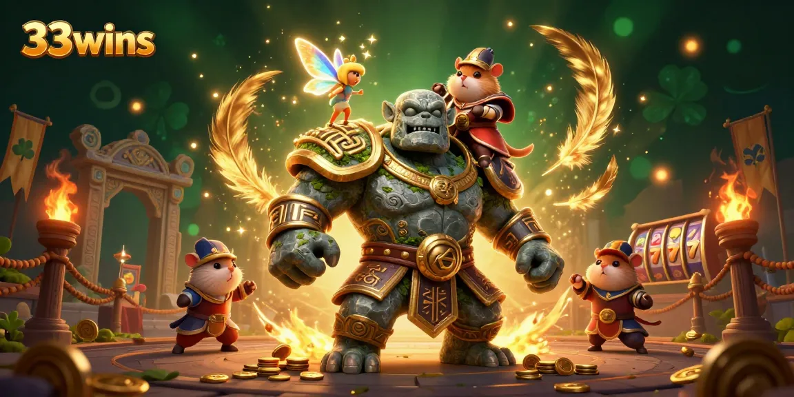 Spin the reels and win with 33wins, featuring a magical golem, fairy, and hamster knight.
