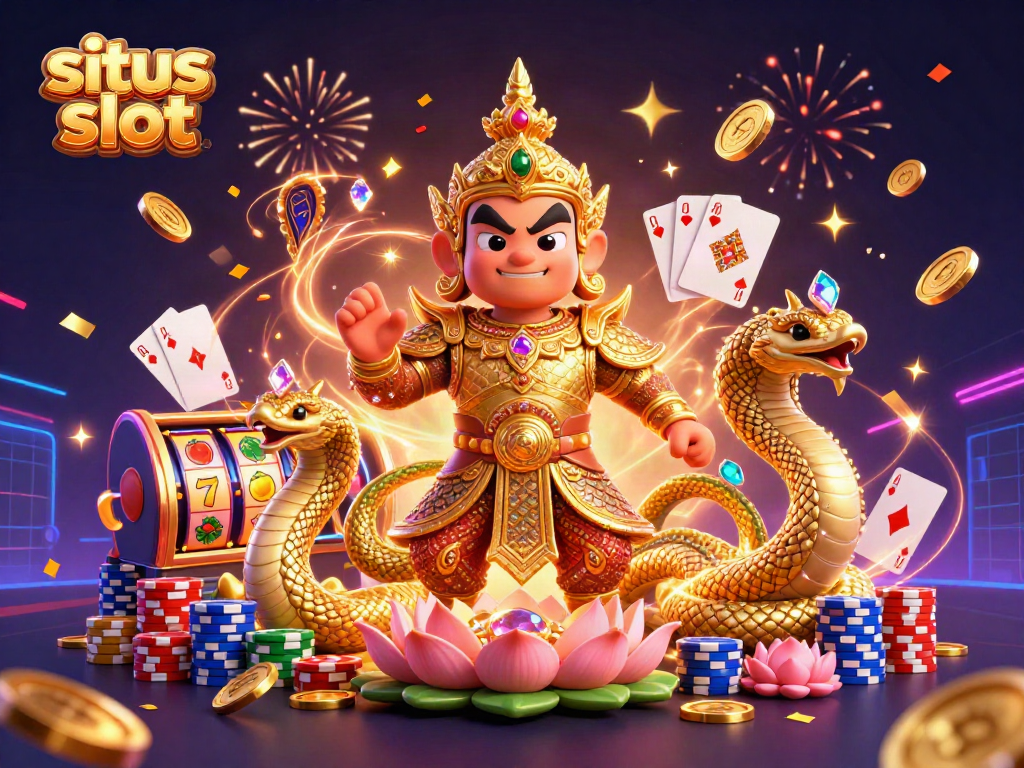 Experience the excitement of situs slot with vibrant characters, golden coins, and dynamic gameplay.