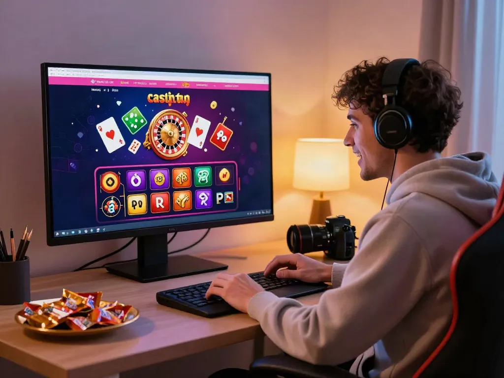 Player enjoying gaming experience at a non Gamstop UK casino in a cozy home office.