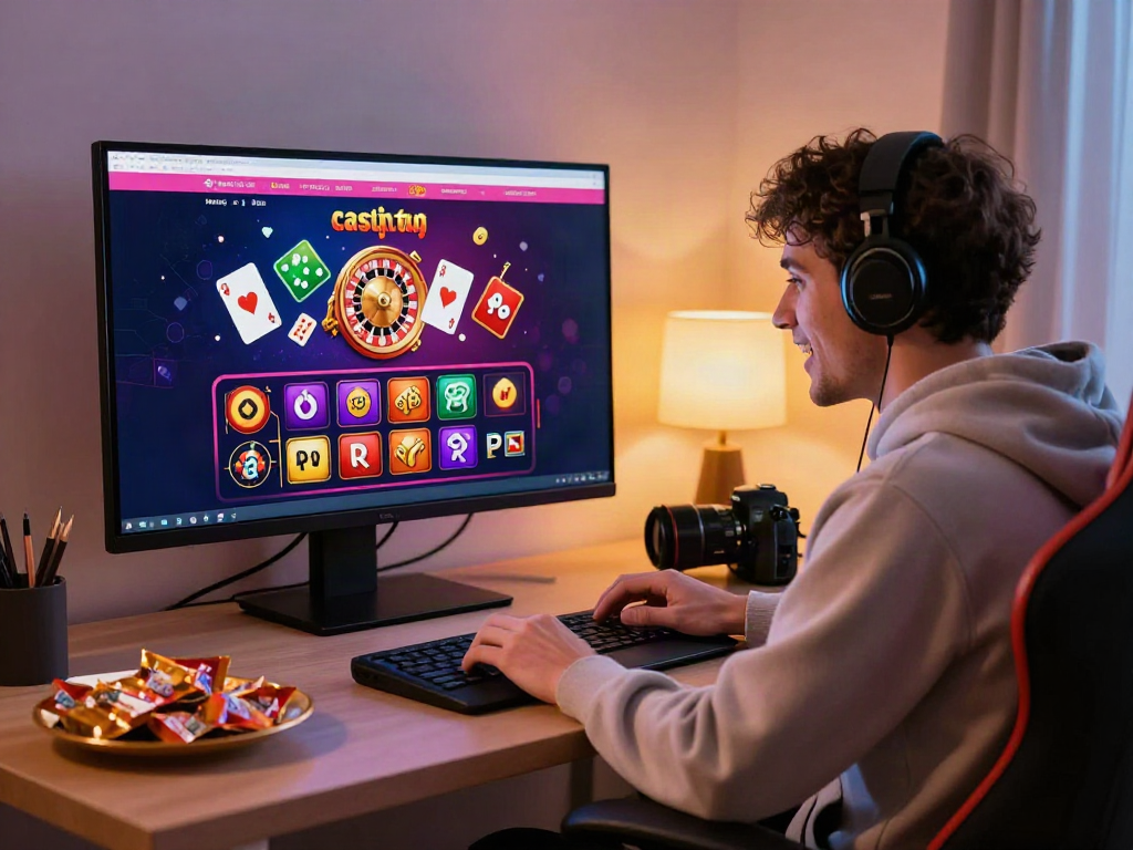 Player enjoying gaming experience at a non Gamstop UK casino in a cozy home office.