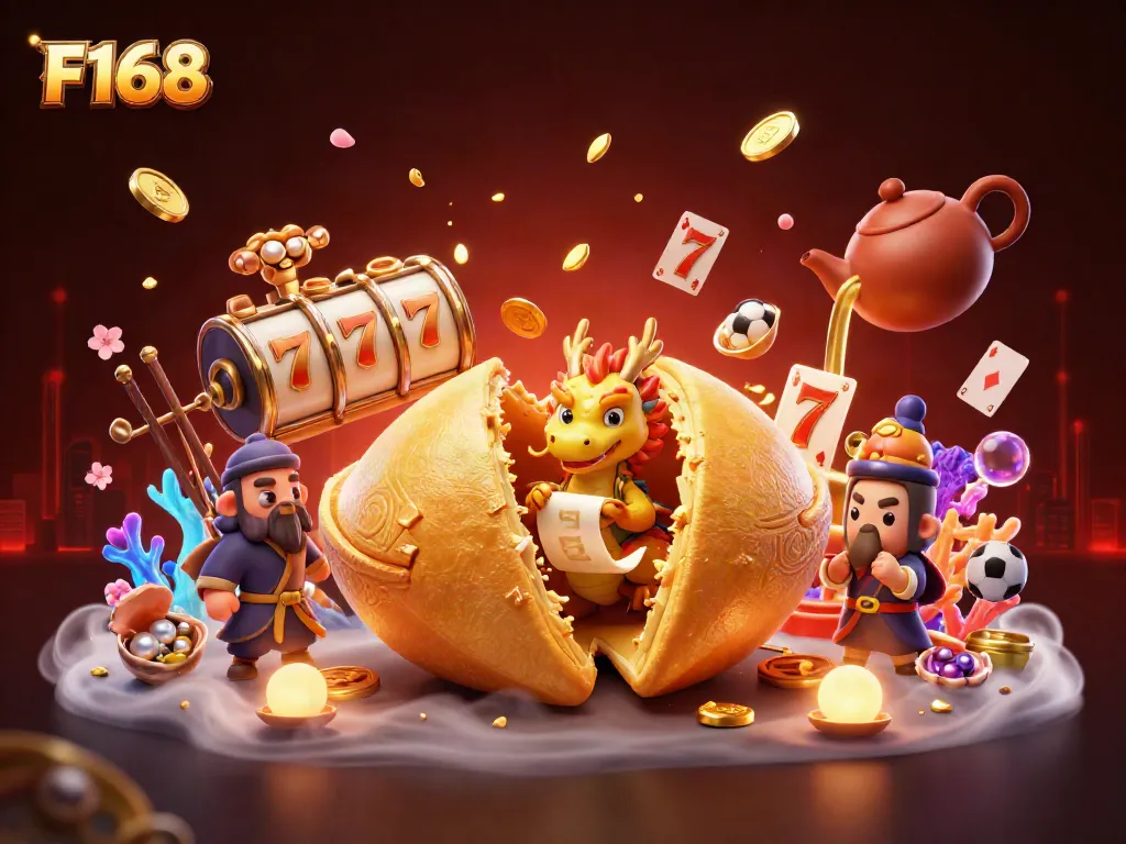 Experience excitement with F168’s golden cookie fortune, dynamic slot elements, and playful characters!
