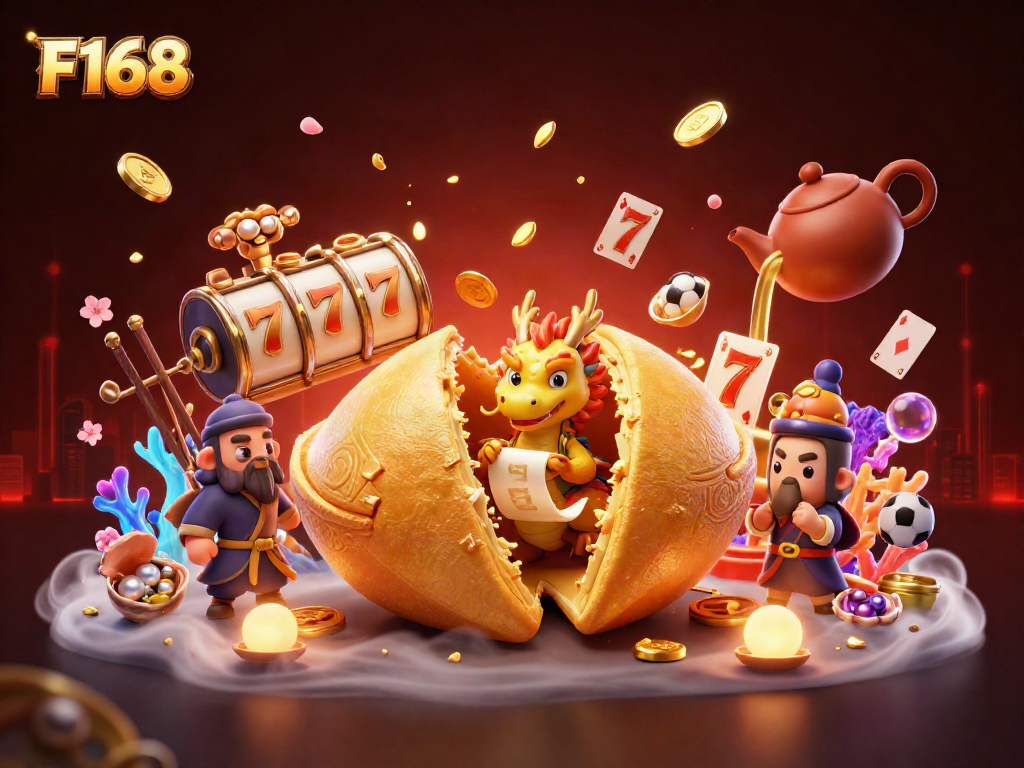 Experience excitement with F168’s golden cookie fortune, dynamic slot elements, and playful characters!