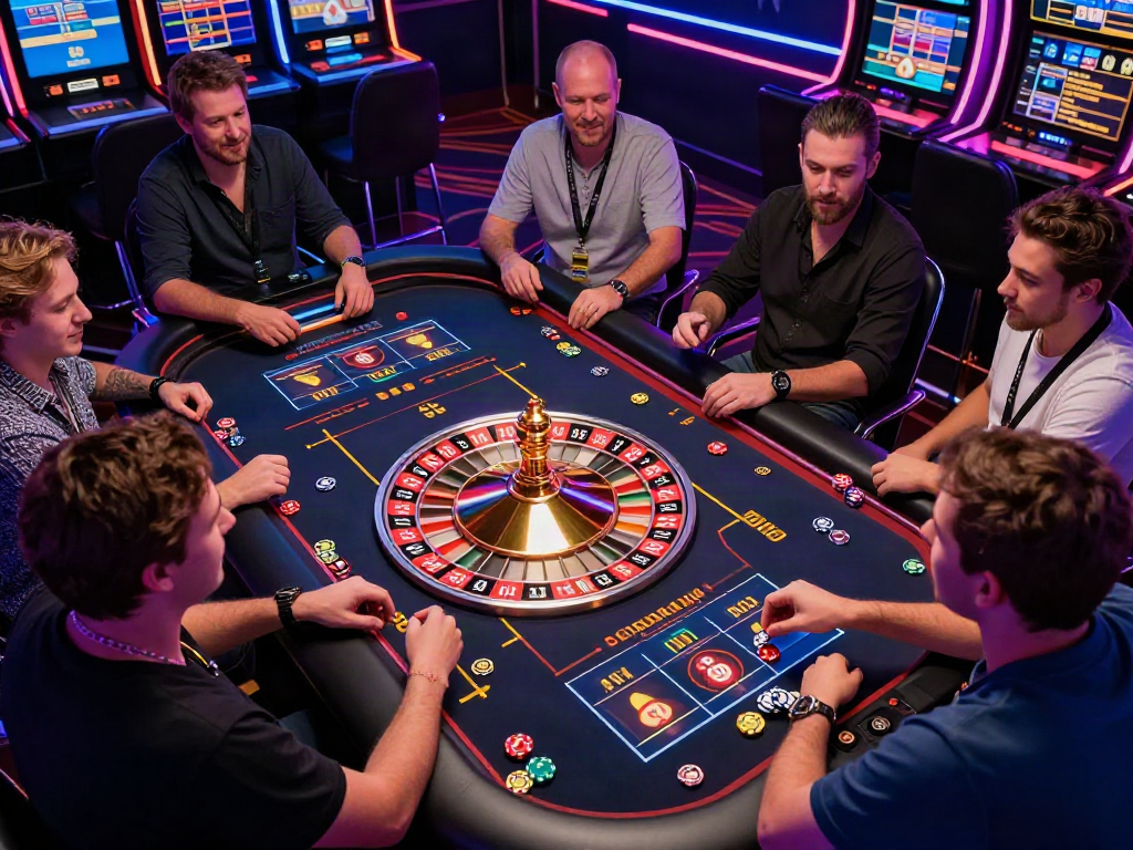 Exciting gaming moment at a non Gamstop UK casino with diverse players at a roulette table.