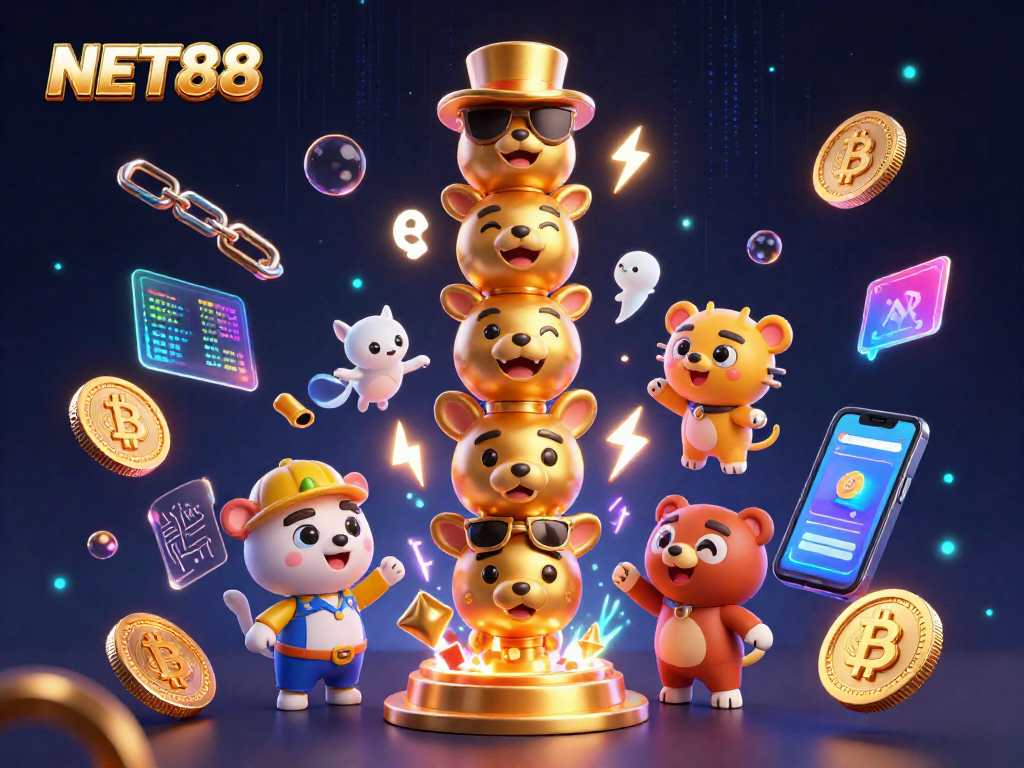 Experience thrilling game action at NET88 featuring a dynamic totem pole and crypto elements.
