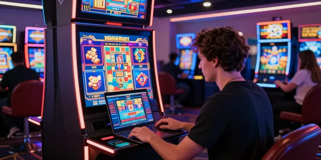 Pengalaman bermain slot online dengan mesin berwarna-warni dan suasana penuh energi.