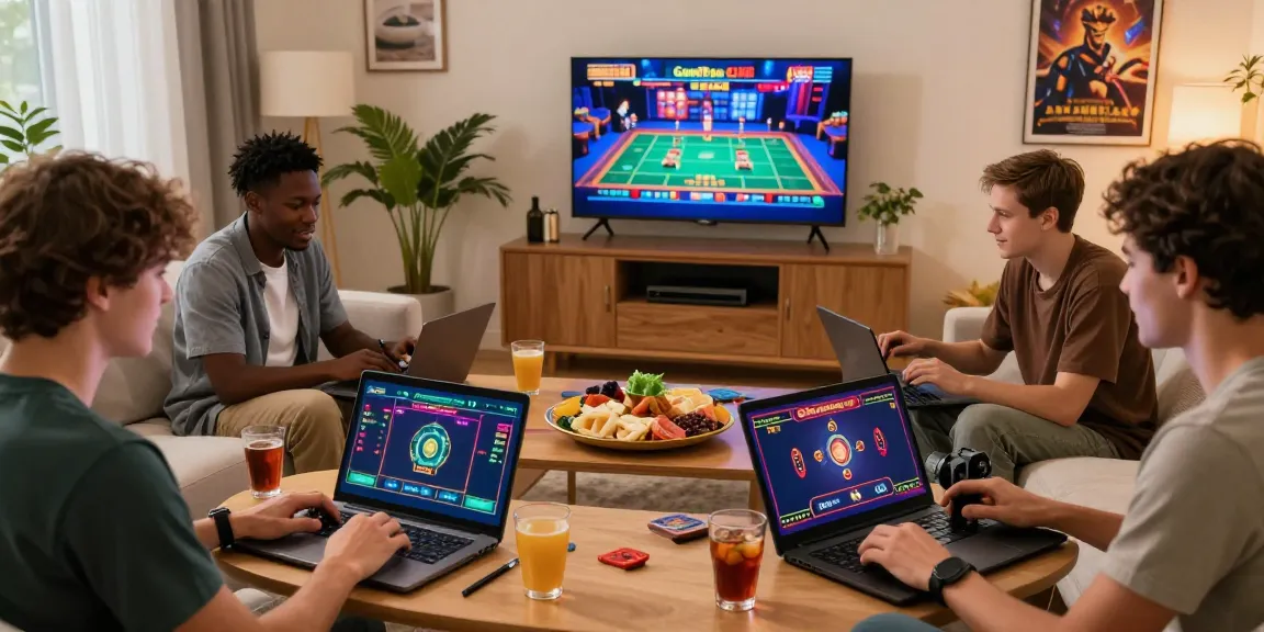 Engaged players enjoying non GamStop UK casino games in a cozy living room.