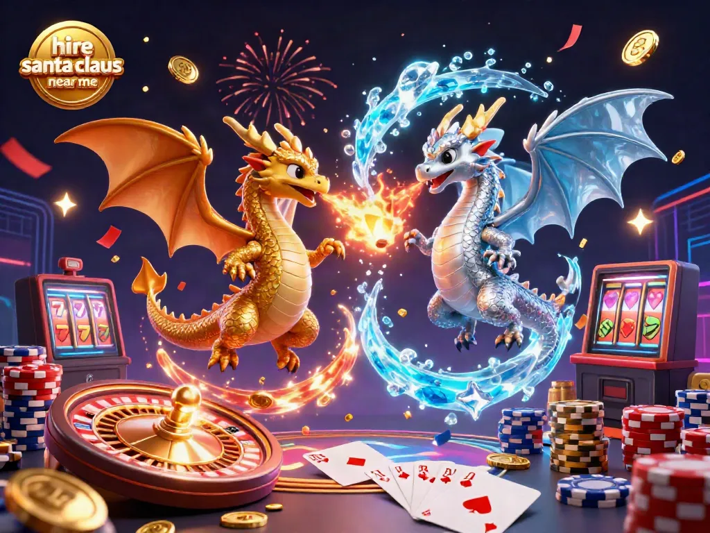 Engage in festive fun as you hire Santa Claus near me in a dynamic 3D casino illustration.