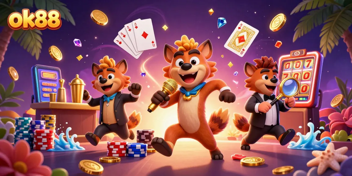 Engaging scene of ok88 with hyenas entertaining at a lively casino club under rich cosmic effects.