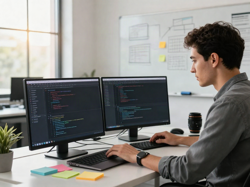 Developer utilizing instant indexing tools in a modern tech workspace