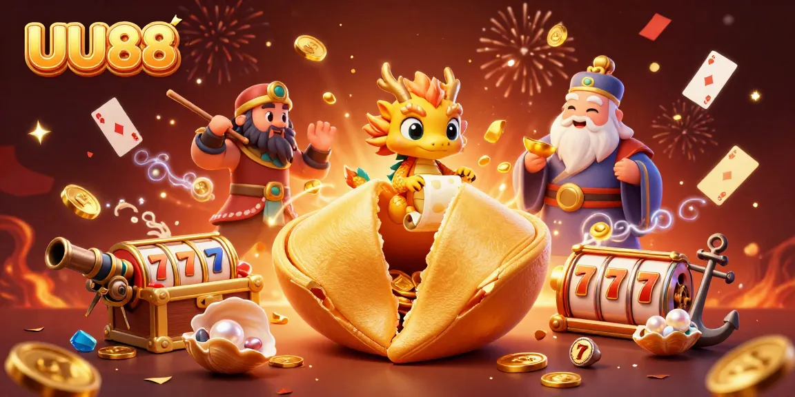 Experience UU88's vibrant gaming world filled with gold and excitement through this stunning illustration.