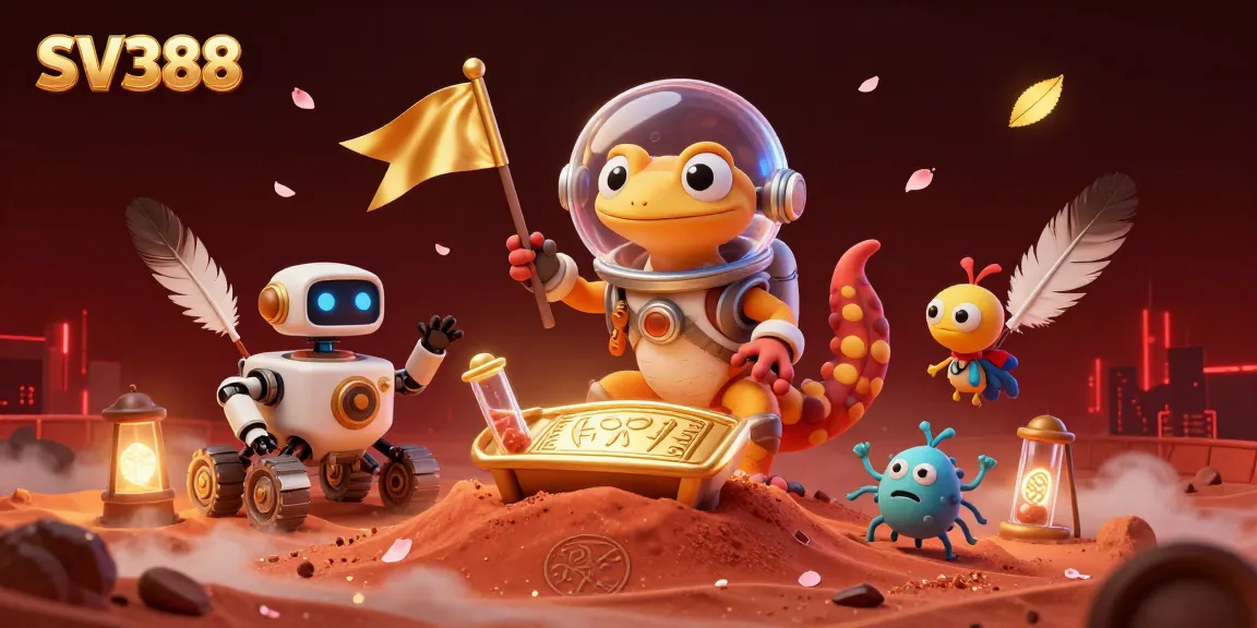 Experience SV388's thrilling cockfighting action with dynamic casino elements in a vibrant alien landscape.