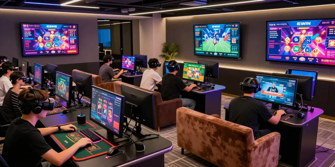 Người chơi tham gia trải nghiệm E2WIN với đồ họa hấp dẫn và không gian hiện đại