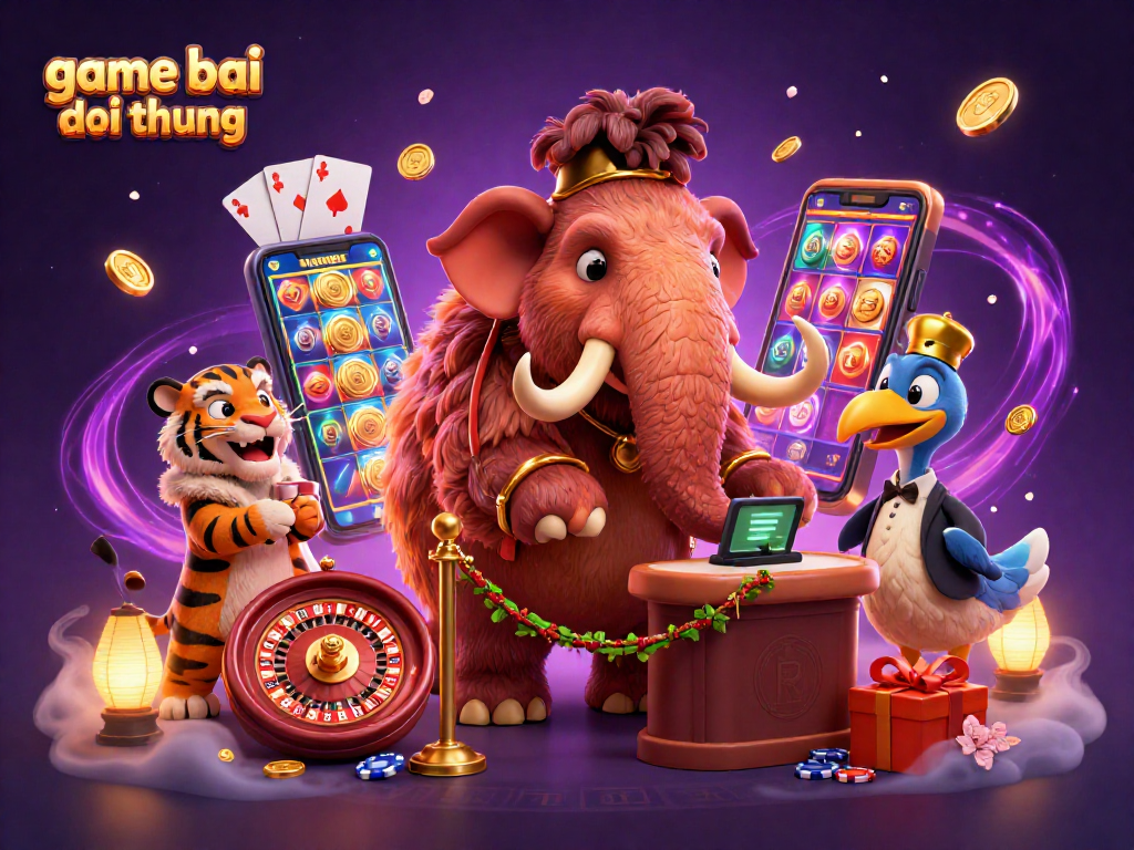 Engaging game bai doi thuong scene with vibrant characters and casino elements, showcasing lively gambling atmosphere