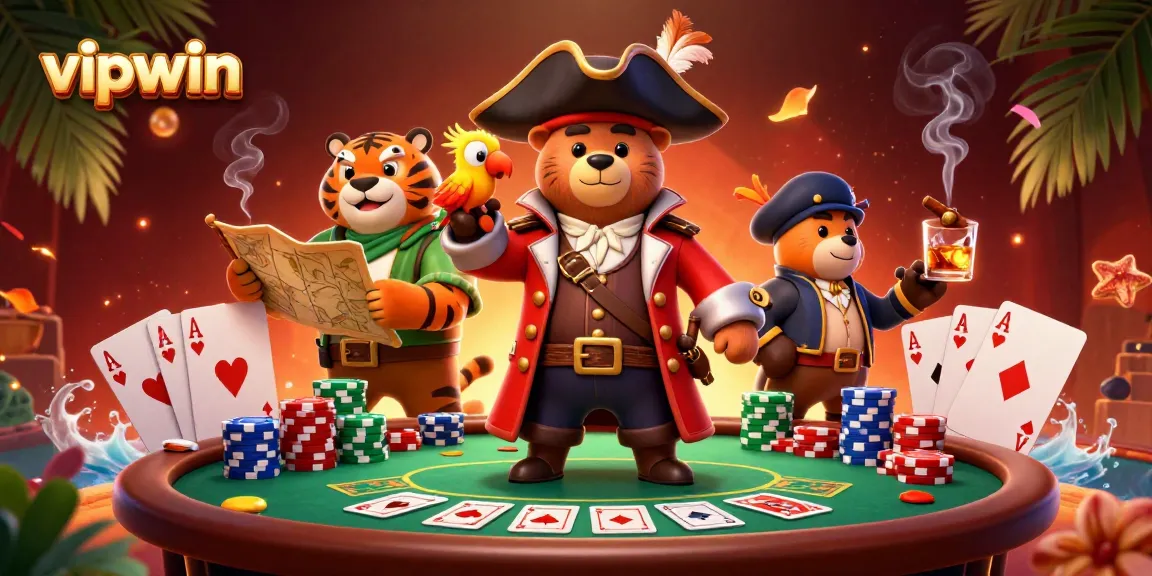 Join the excitement at vipwin with a dynamic casino scene featuring pirates and poker!