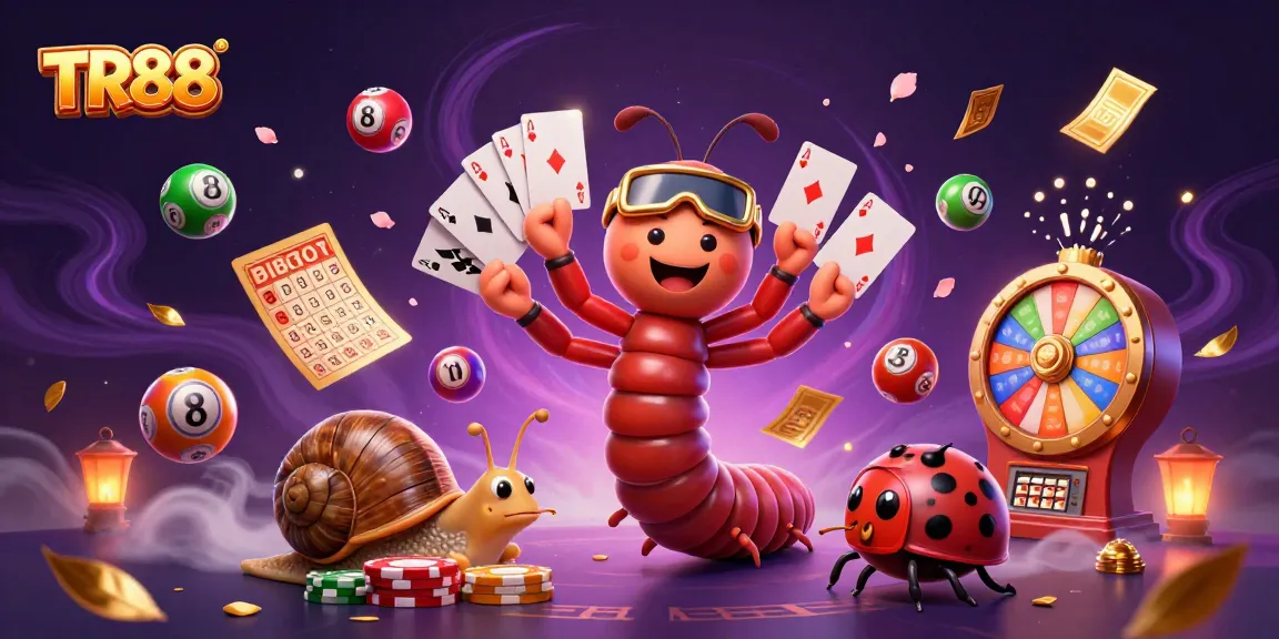 Engage with TR88's thrilling casino experience featuring vibrant characters, cards, and colorful gaming elements.