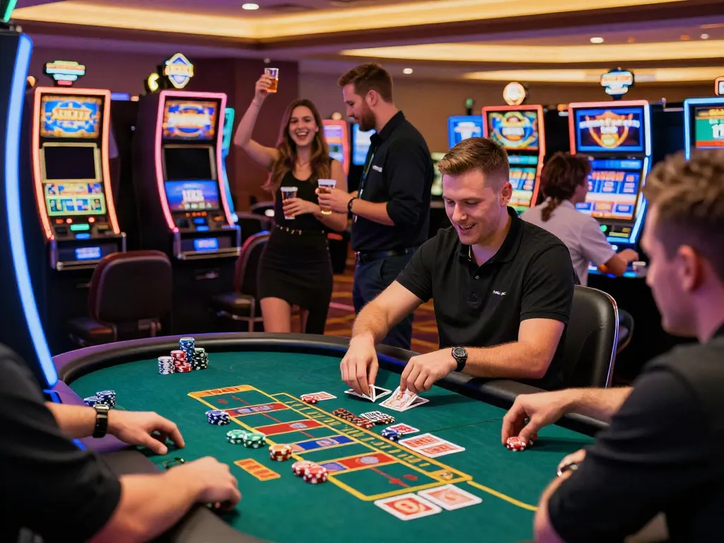 Exciting non GamStop UK casino atmosphere with player at a vibrant gaming table.