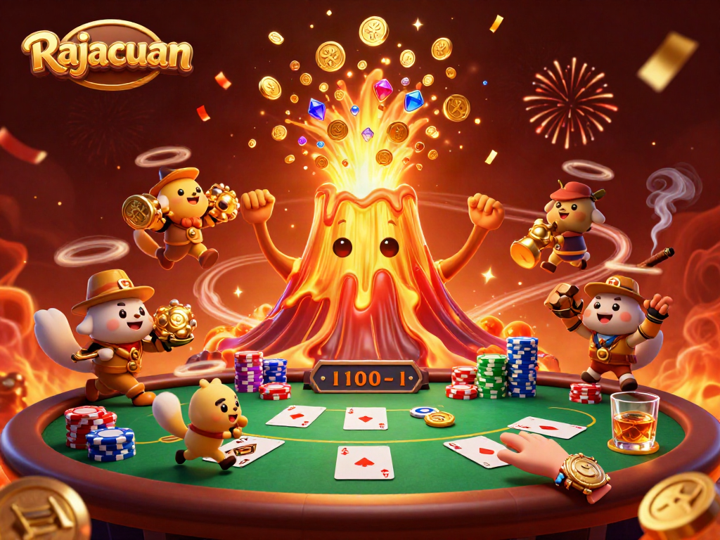 Experience the thrilling world of Rajacuan as you win big at the poker table with golden treasures.