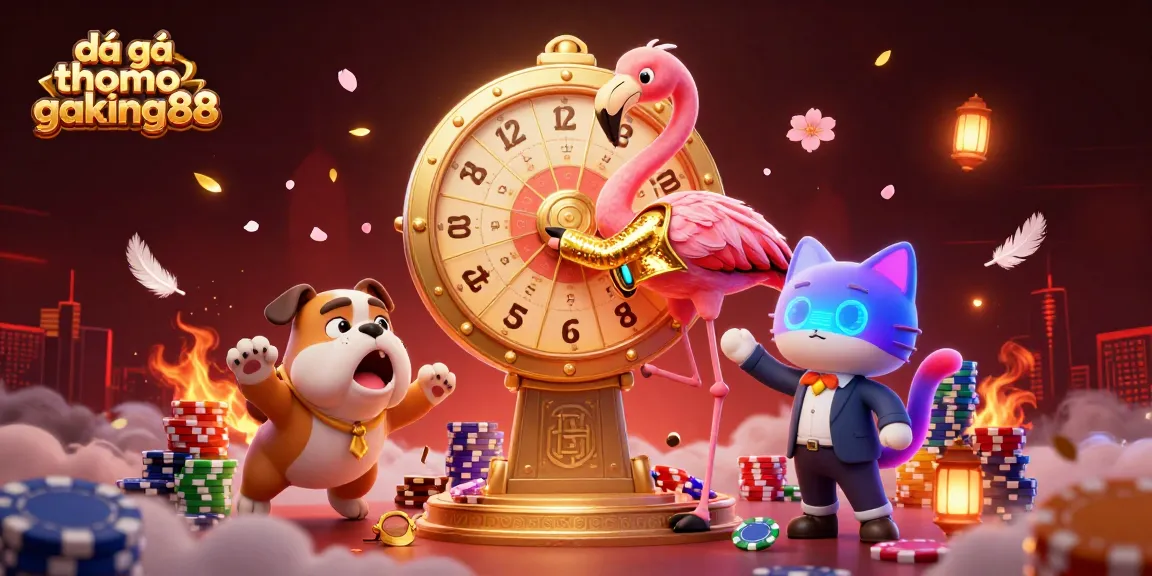 Experience the excitement of đá gà thomo gaking88 in this vibrant and dynamic illustration showcasing a live cockfighting scene.