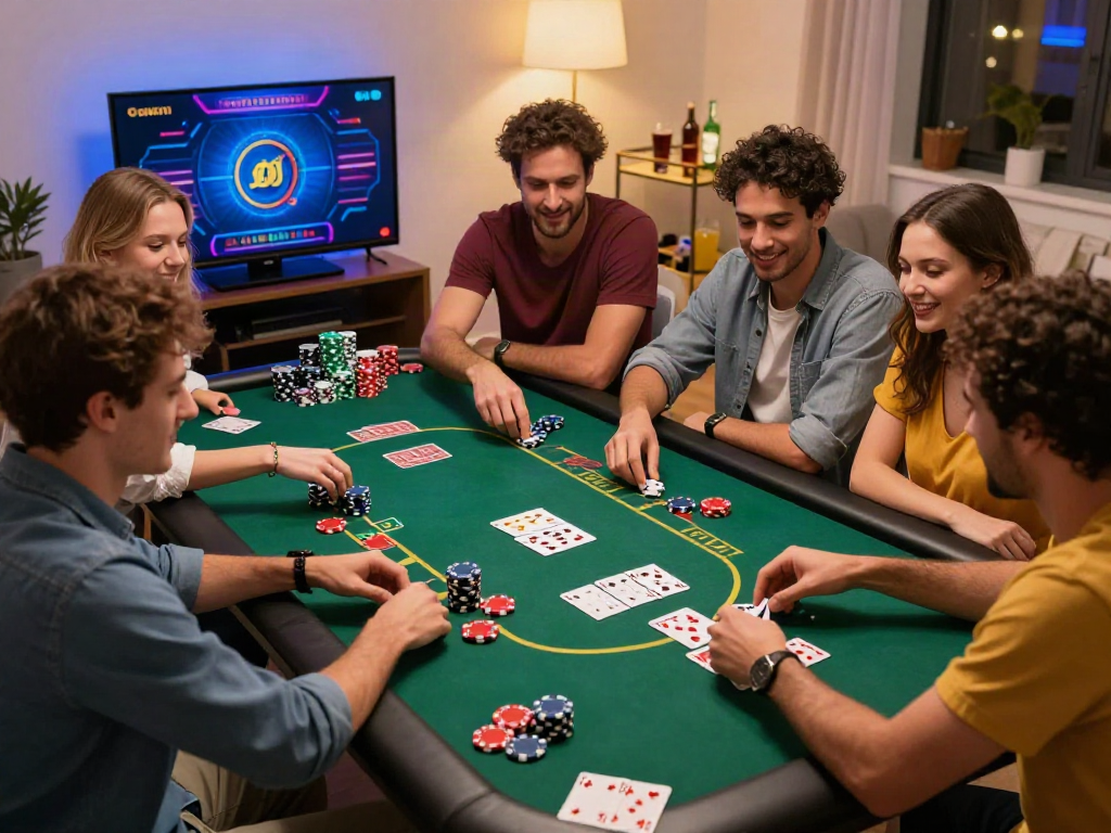 Exciting gaming scene at a non gamstop UK casino with friends enjoying blackjack together.