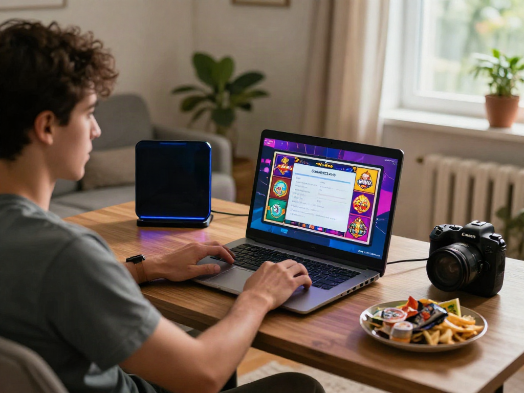 Player enjoying games at a non GamStop UK casino setup in a cozy home.