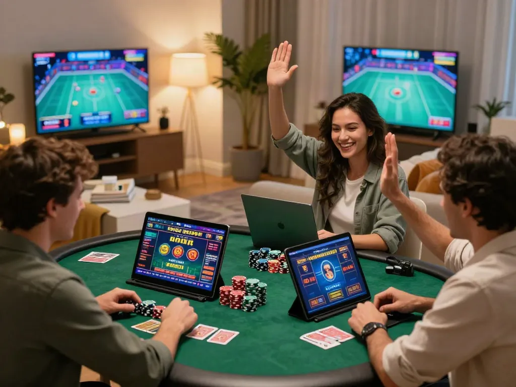 Cheerful players enjoying online games at a non Gamstop UK casino setup.